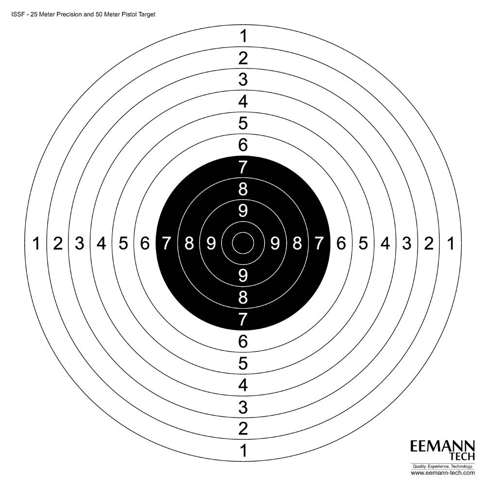 Eemann Tech ISSF 25M Precision & 50M Pistol Target – 100pcs.